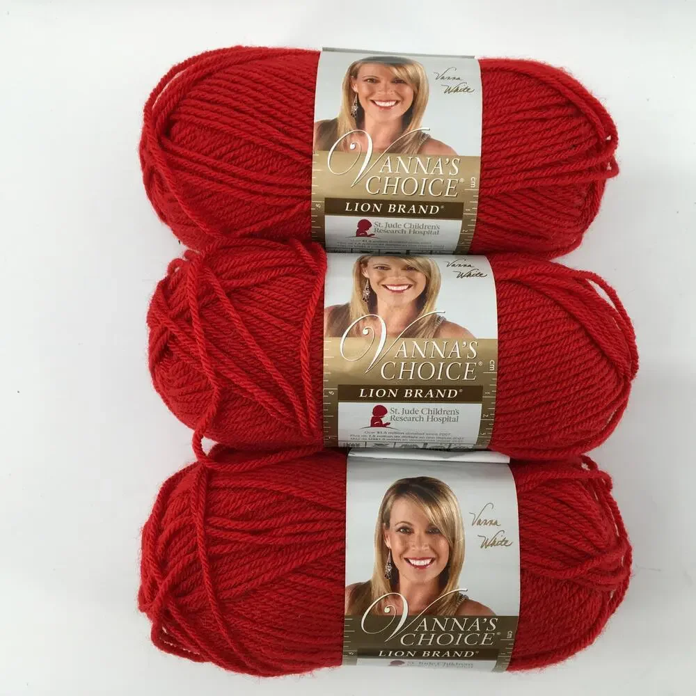 Vanna's Choice Lion Brand Yarn *Lot of 3 Skeins* Scarlet Red Knitting Crochet